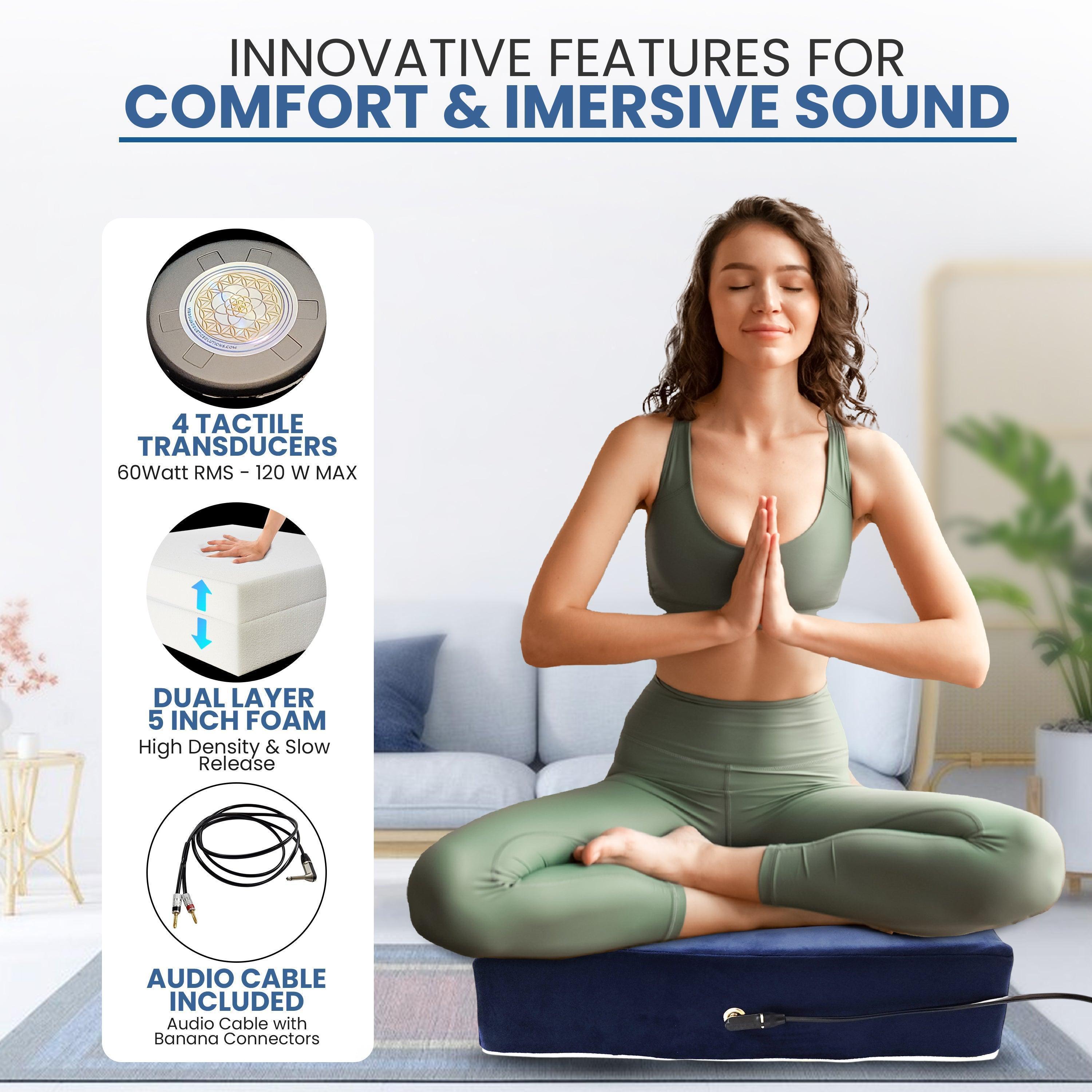 Vibroacoustic Zafu Meditation Cushion Bundle - Traditional Round Design with Dual Transducers & Amplifier