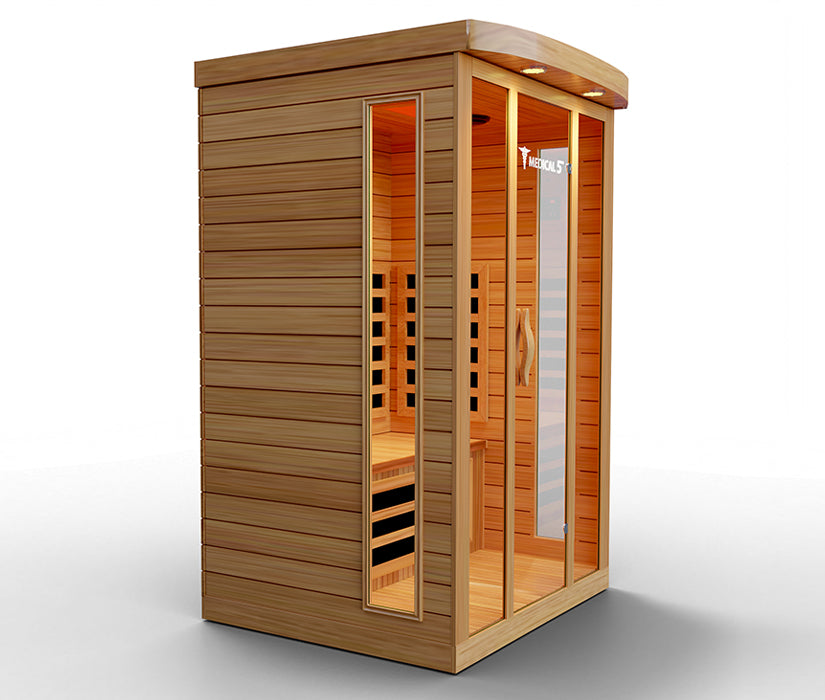 Medical Saunas – Medical 5 Three-Person Home Infrared Sauna, Hemlock Wood, 9 Heaters, 2200 W