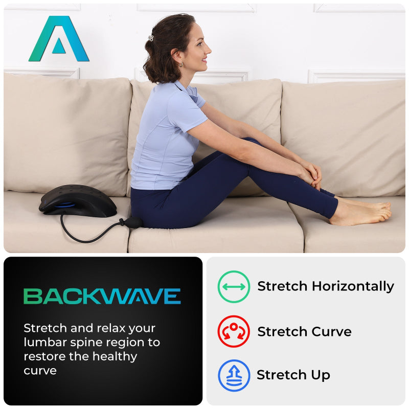 BackWave Back Stretcher - Adjustable Lumbar Support Device with Air Pump for Pain Relief & Posture Improvement