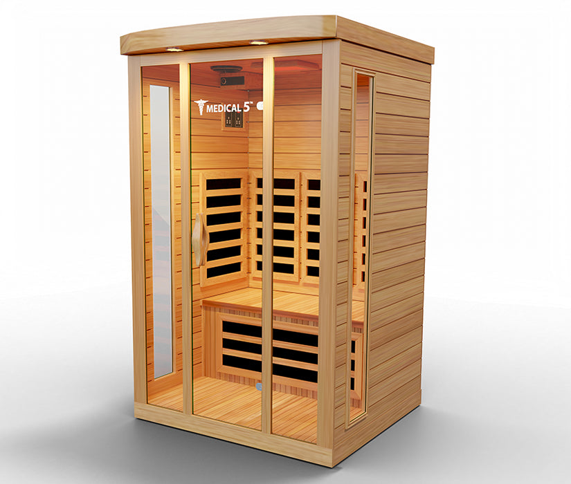 Medical Saunas – Medical 5 Three-Person Home Infrared Sauna, Hemlock Wood, 9 Heaters, 2200 W