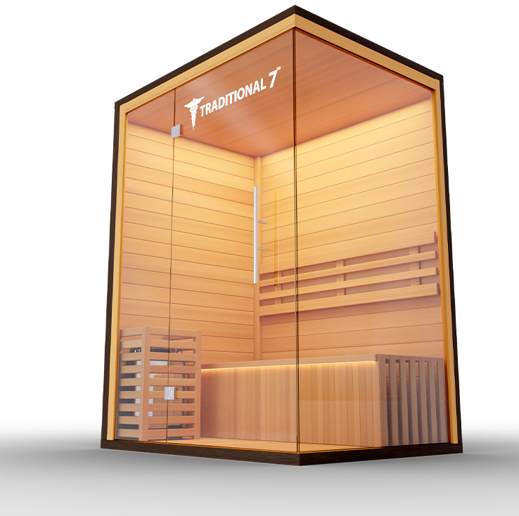 Medical Saunas – Traditional 7 Three-Person Home Steam Sauna, Hemlock Wood, 4.5 kW Heater