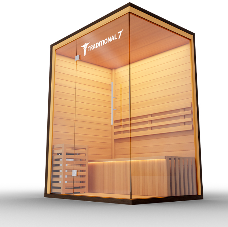 Medical Saunas – Traditional 7 Three-Person Home Steam Sauna, Hemlock Wood, 4.5 kW Heater
