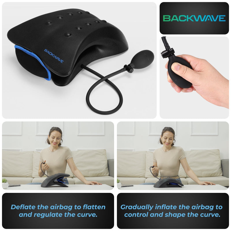 BackWave Back Stretcher - Adjustable Lumbar Support Device with Air Pump for Pain Relief & Posture Improvement