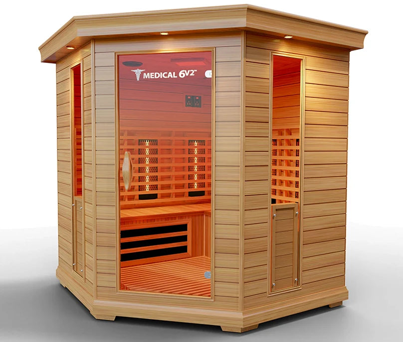 Medical Saunas – Medical 6 Plus Full Spectrum Infrared Sauna, Hemlock Wood, 6-Person Capacity, 12 Heaters, 2250 W