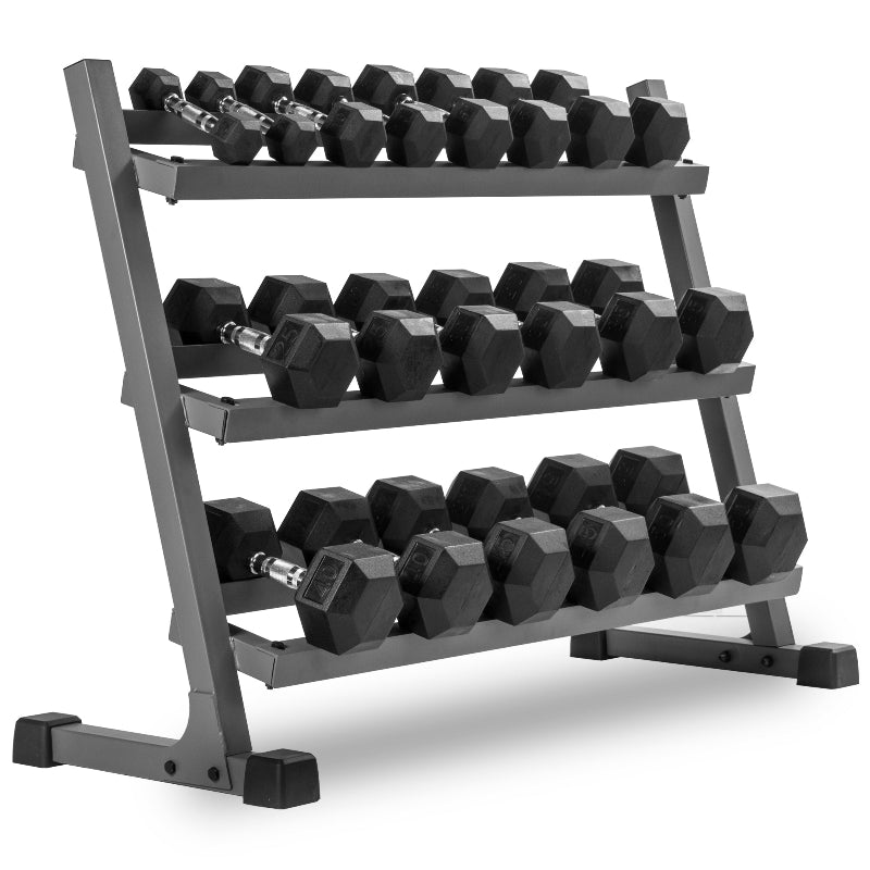 XMARK 5–50 lb Hex Dumbbell Set with Rack & Adjustable Weight Bench