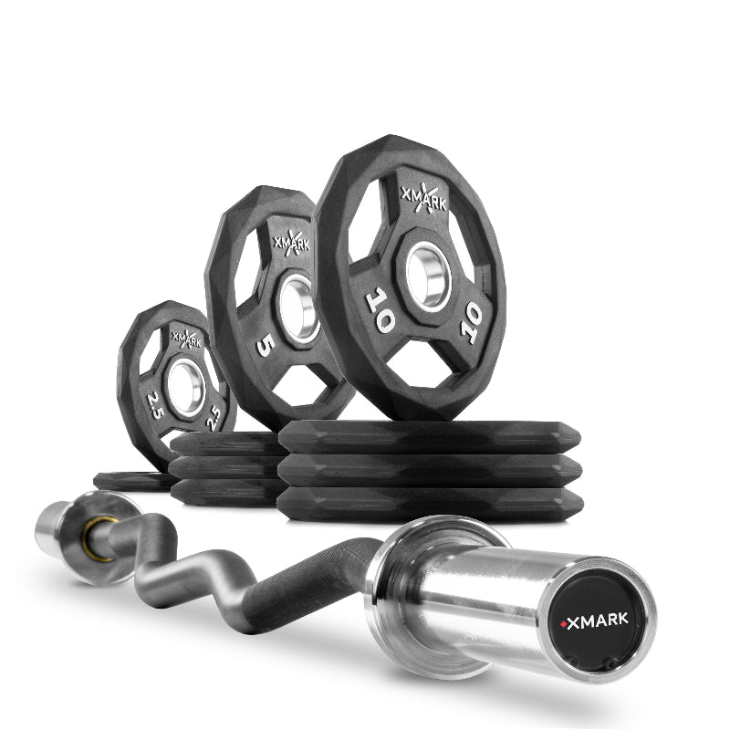 XMARK Black Diamond Olympic Weight Plates & Curl Barbell Sets