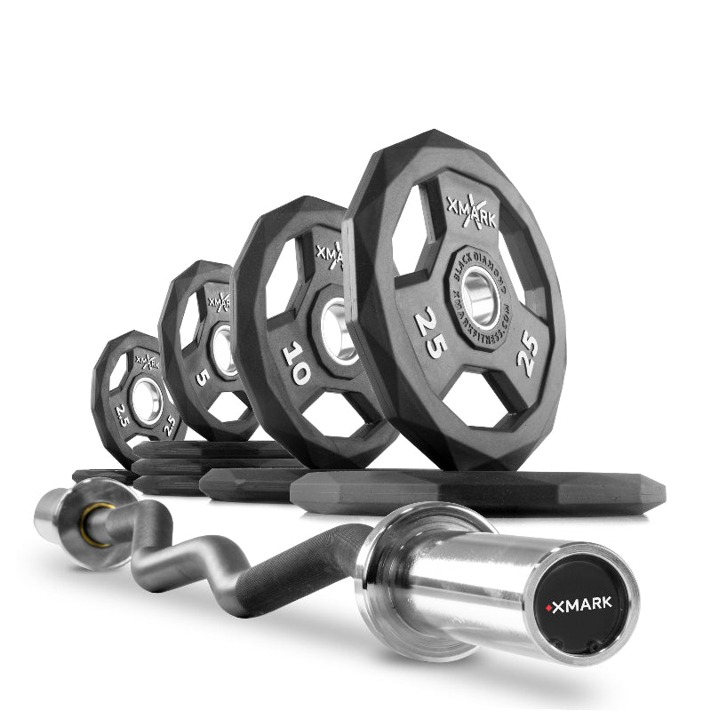 XMARK Black Diamond Olympic Weight Plates & Curl Barbell Sets