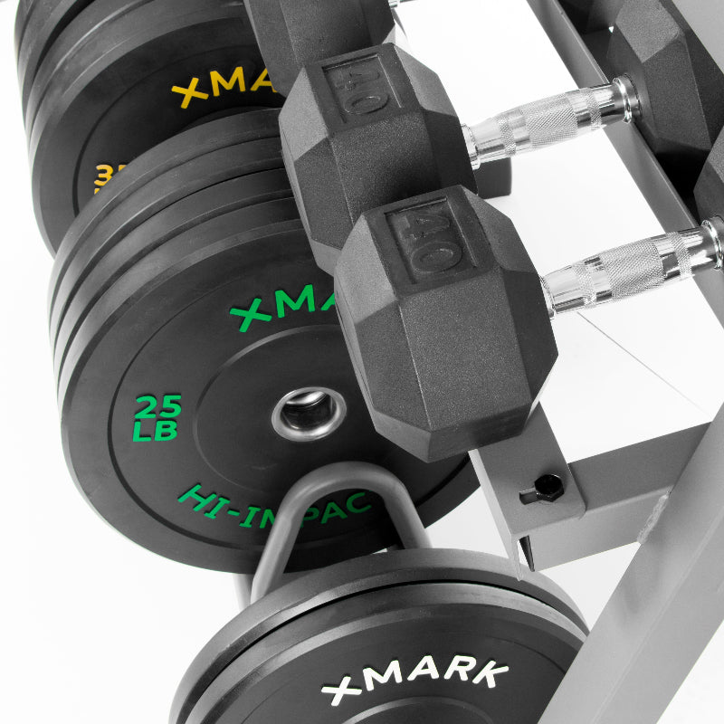XMARK All-In-One Storage Rack | Holds Dumbbells, Weight Plates, and Barbells