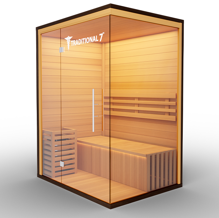 Medical Saunas – Traditional 7 Three-Person Home Steam Sauna, Hemlock Wood, 4.5 kW Heater