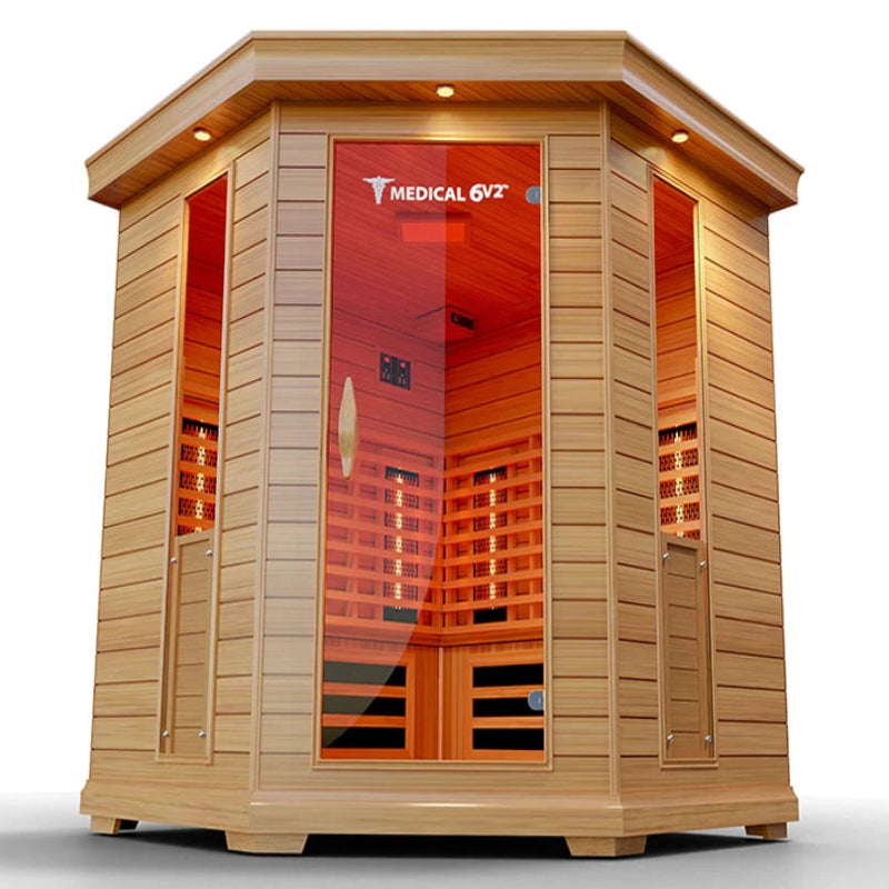 Medical Saunas – Medical 6 Plus Full Spectrum Infrared Sauna, Hemlock Wood, 6-Person Capacity, 12 Heaters, 2250 W