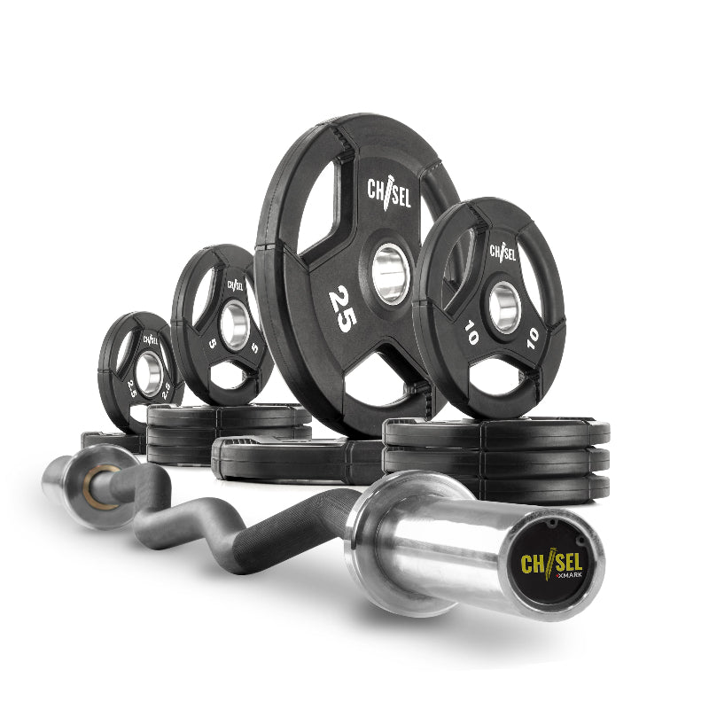 XMARK Chisel Olympic Weight Plates & EZ Curl Barbell Set