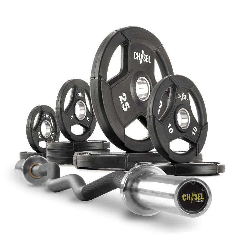 XMARK Chisel Olympic Weight Plates & EZ Curl Barbell Set