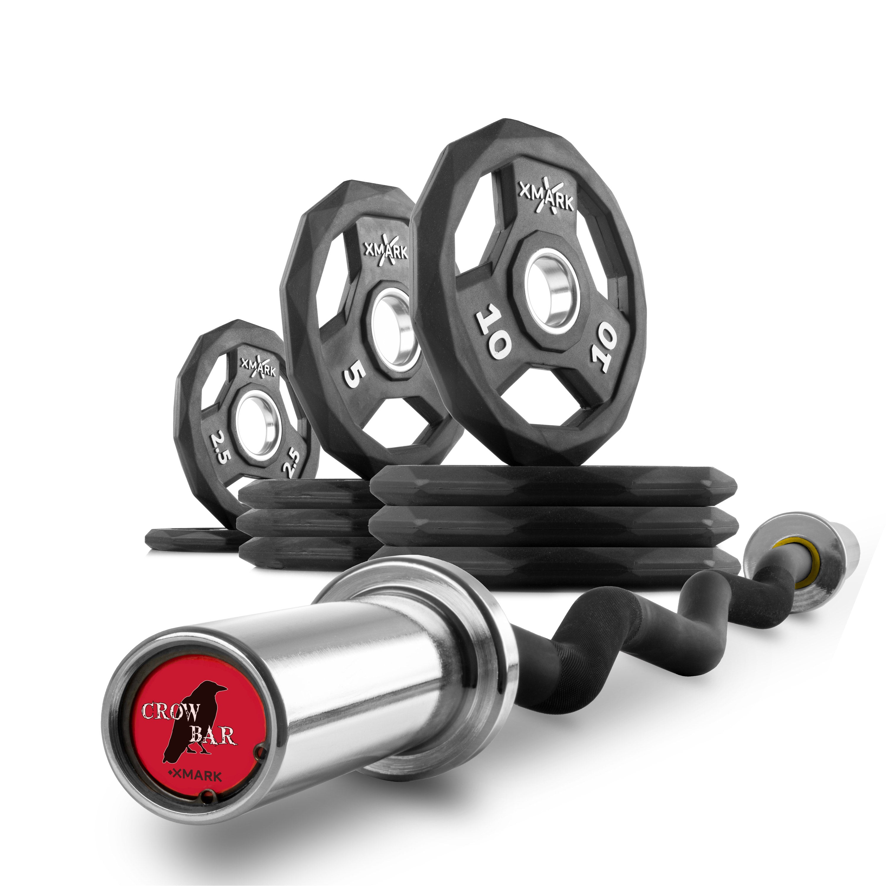 XMARK Black Diamond Olympic Weight Plates and Curl Barbell Sets