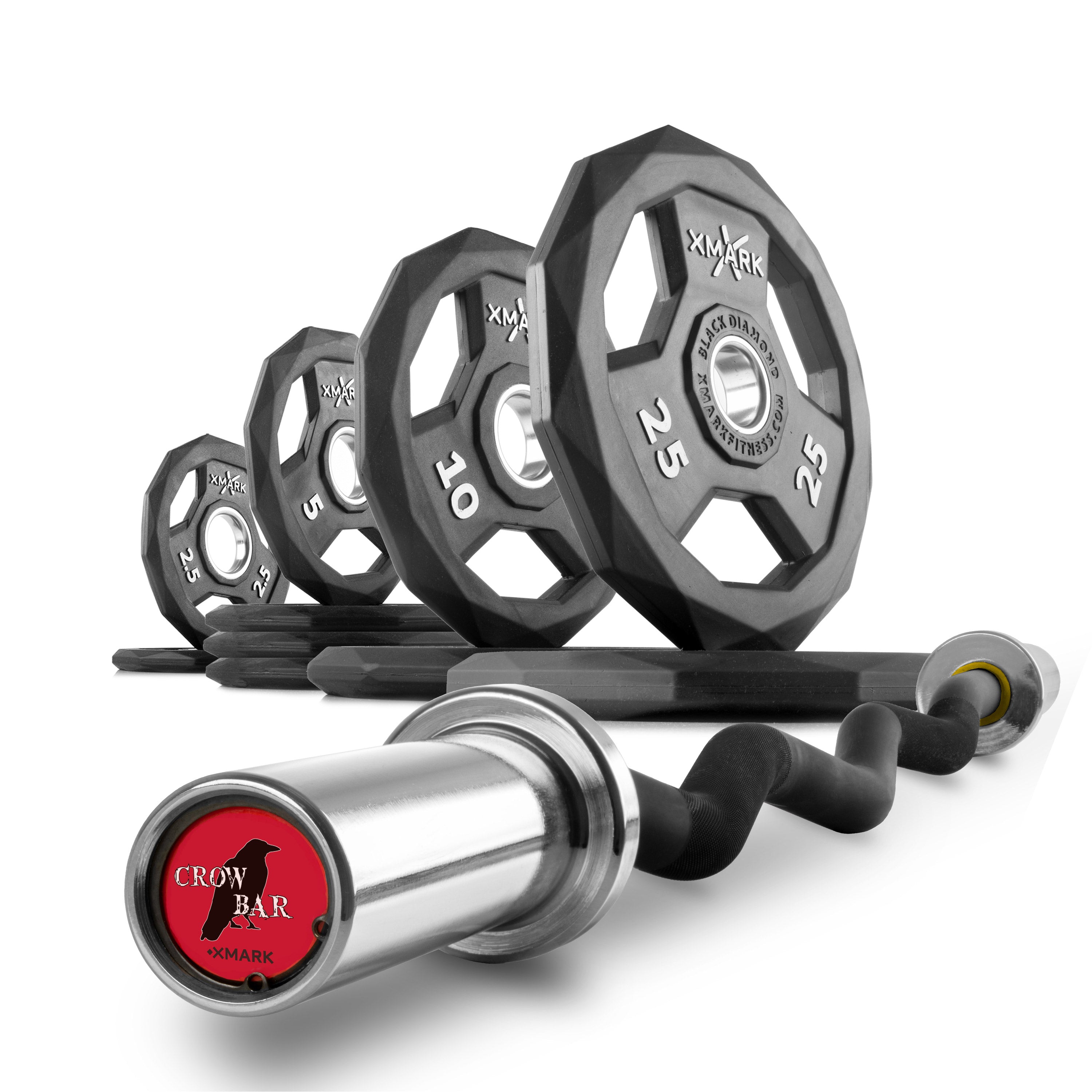 XMARK Black Diamond Olympic Weight Plates and Curl Barbell Sets
