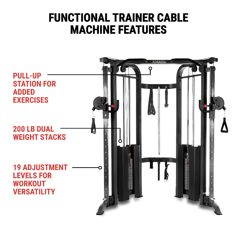 XMARK Functional Trainer Cable Machine with Dual 200 lb Weight Stacks