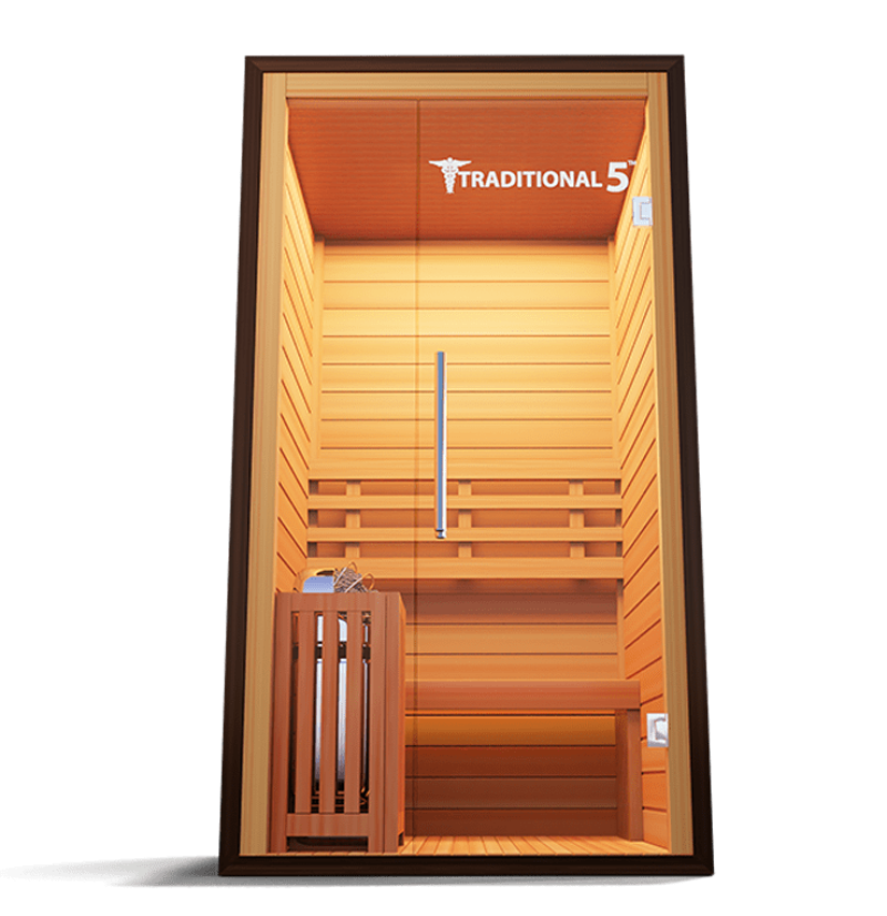 Medical Saunas – Traditional 5 One-Person Home Steam Sauna, Hemlock Wood, 4.5 kW Heater