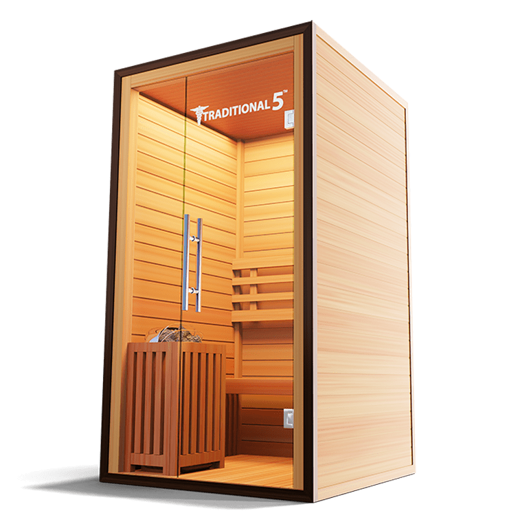 Medical Saunas – Traditional 5 One-Person Home Steam Sauna, Hemlock Wood, 4.5 kW Heater