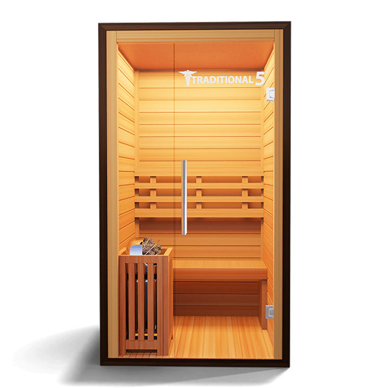 Medical Saunas – Traditional 5 One-Person Home Steam Sauna, Hemlock Wood, 4.5 kW Heater
