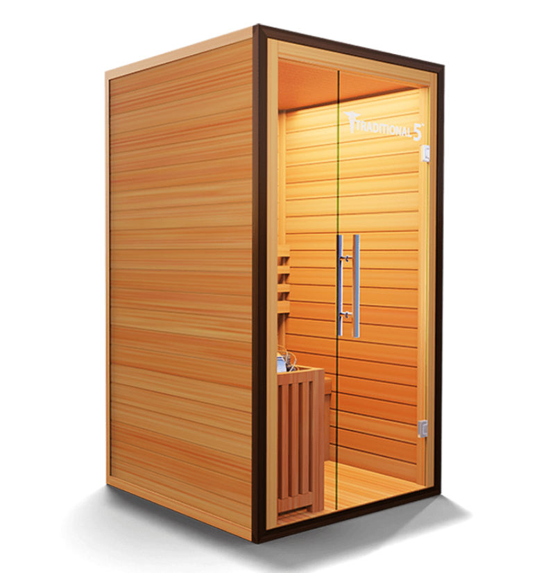 Medical Saunas – Traditional 5 One-Person Home Steam Sauna, Hemlock Wood, 4.5 kW Heater