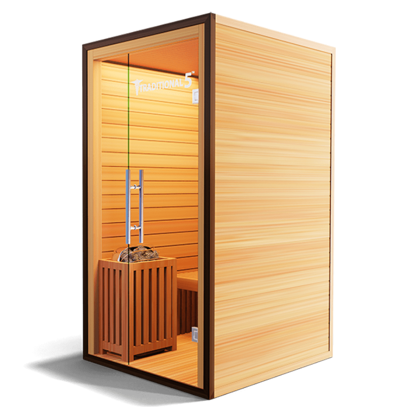 Medical Saunas – Traditional 5 One-Person Home Steam Sauna, Hemlock Wood, 4.5 kW Heater