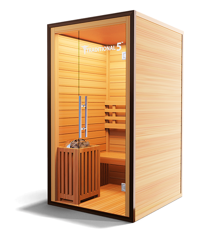 Medical Saunas – Traditional 5 One-Person Home Steam Sauna, Hemlock Wood, 4.5 kW Heater