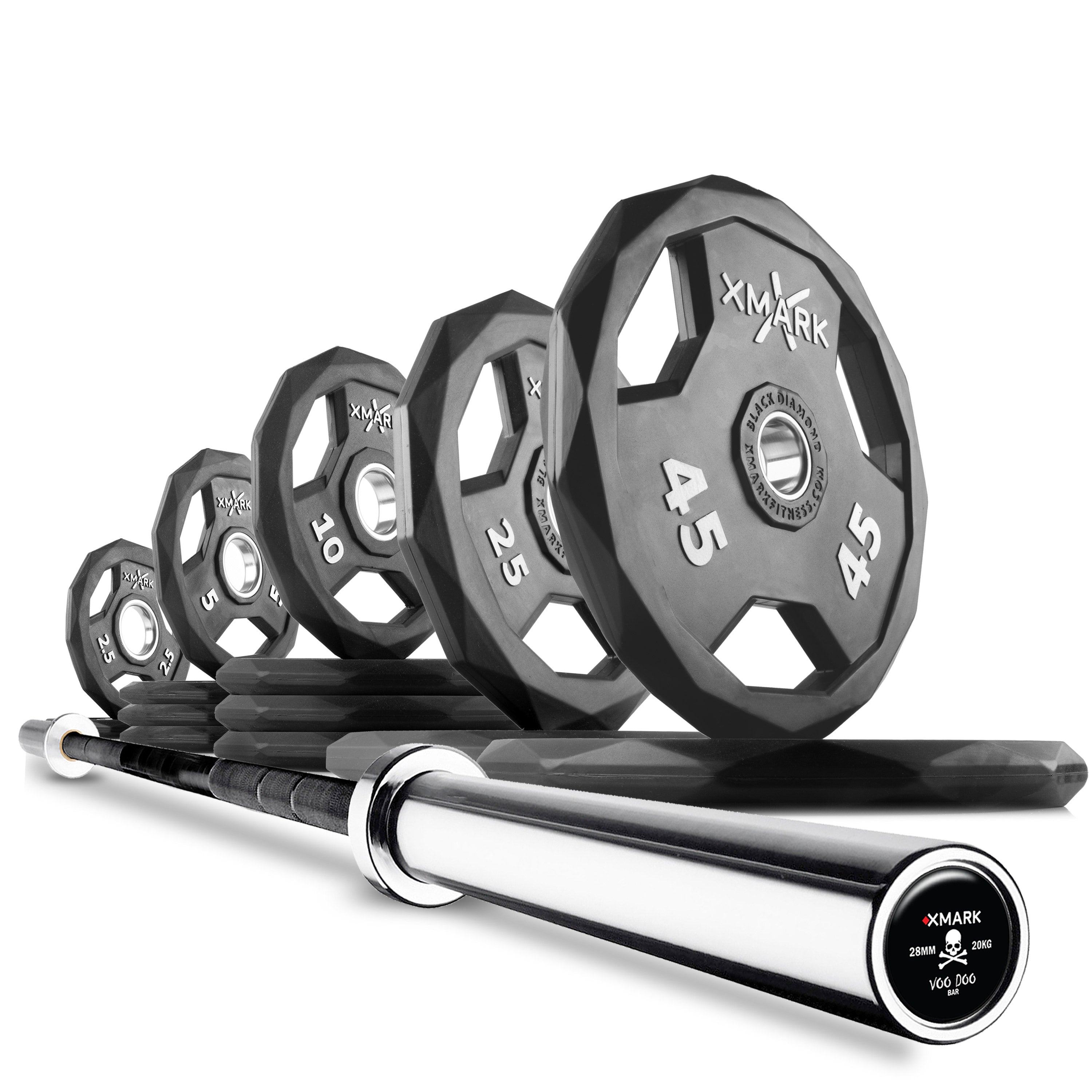 XMARK - Black Diamond Olympic Weight Plates and Olympic Barbell Sets