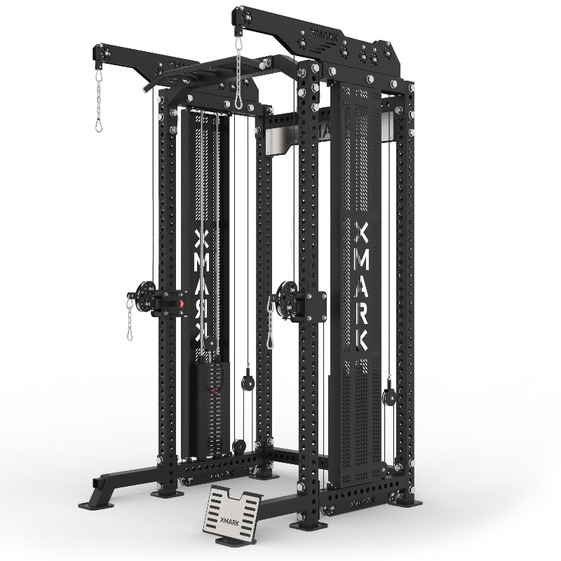 XMARK Commercial Half Rack Functional Trainer with Lat Pulldown & Low Row | Multi-Station All-in-One Gym