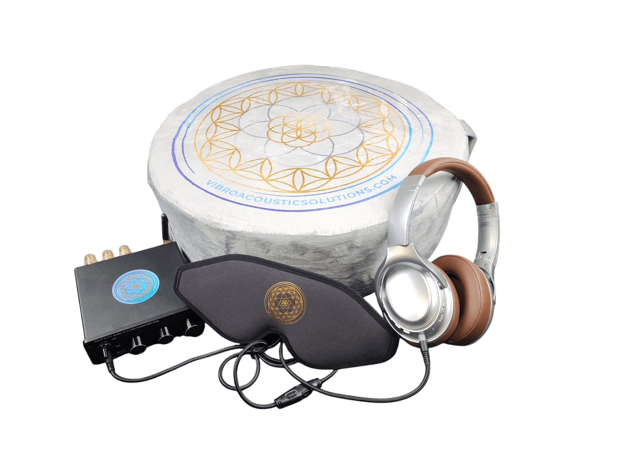Vibroacoustic Zafu Meditation Cushion Bundle - Traditional Round Design with Dual Transducers & Amplifier