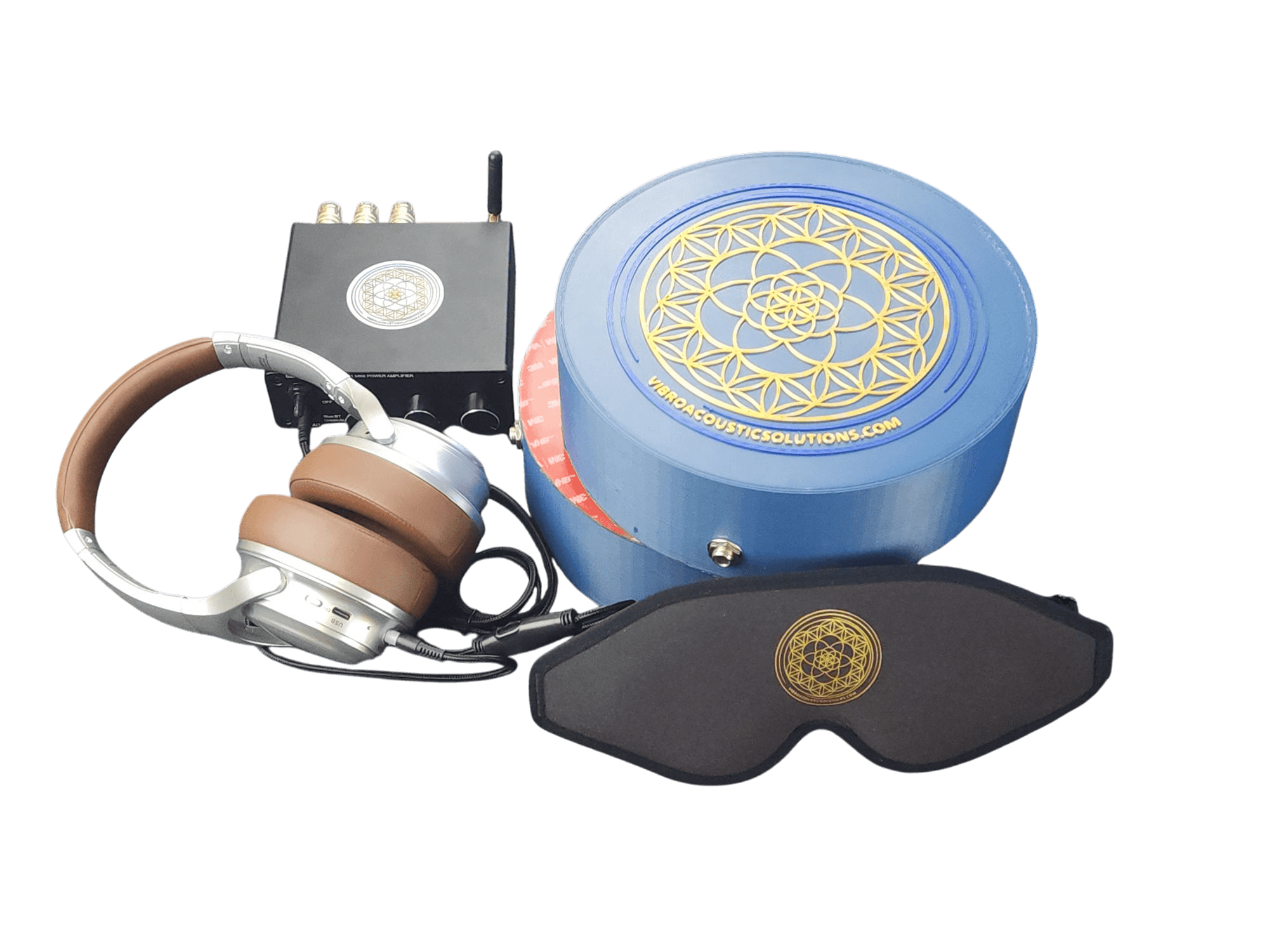 Vibroacoustic Massage Table Attachment Bundle - Universal Fit System with Meditation Cushion & Amplifier