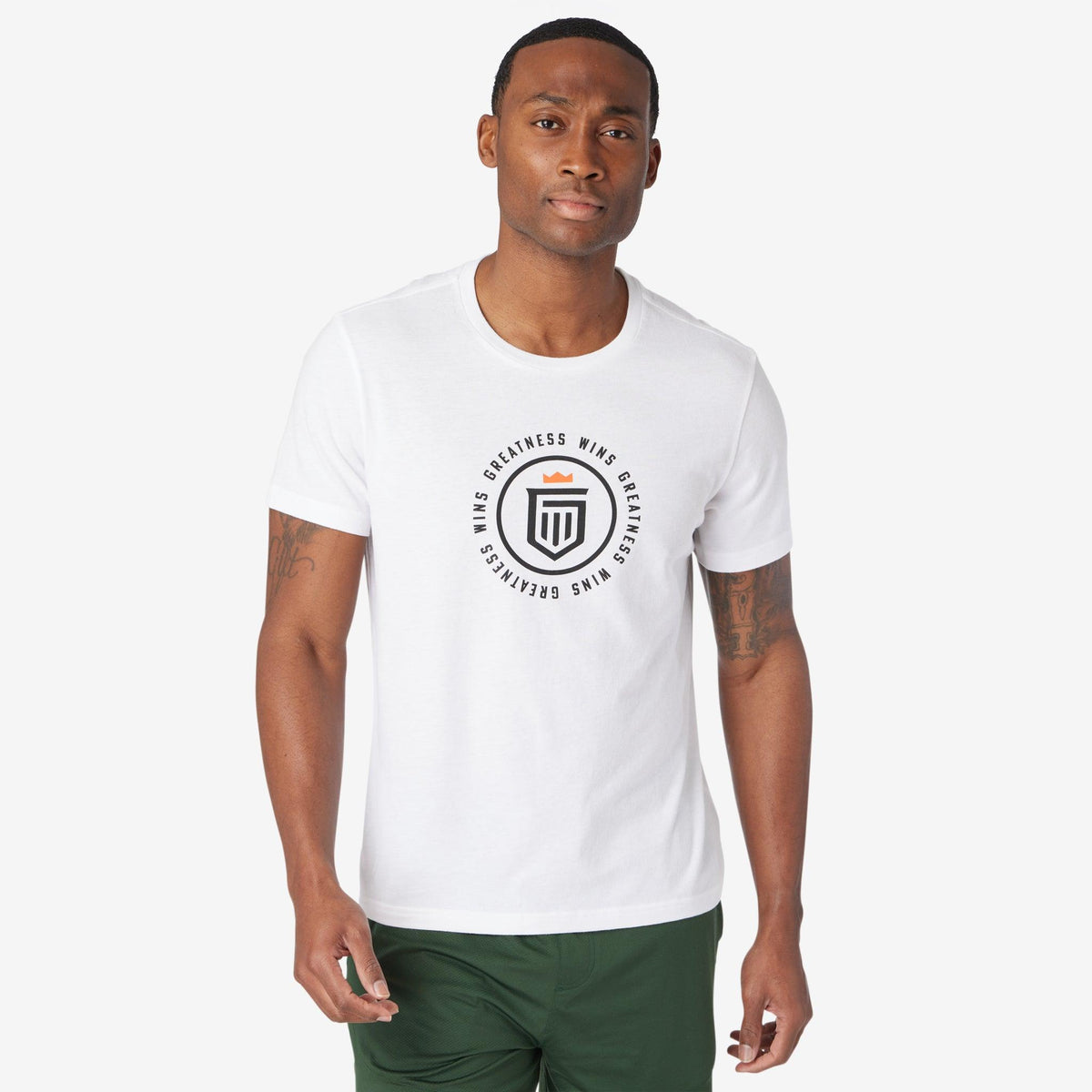 Greatness Wins Men's Badge Graphic Tee | White