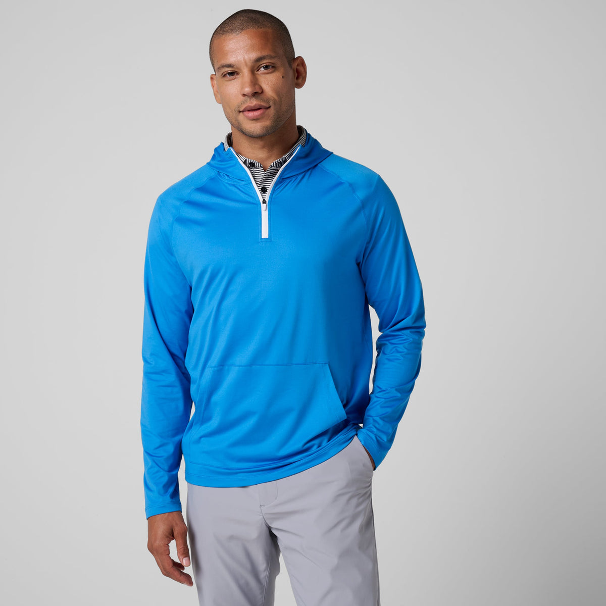 Greatness Wins Men's Core Tech Quarter Zip Hood | Sonic Blue