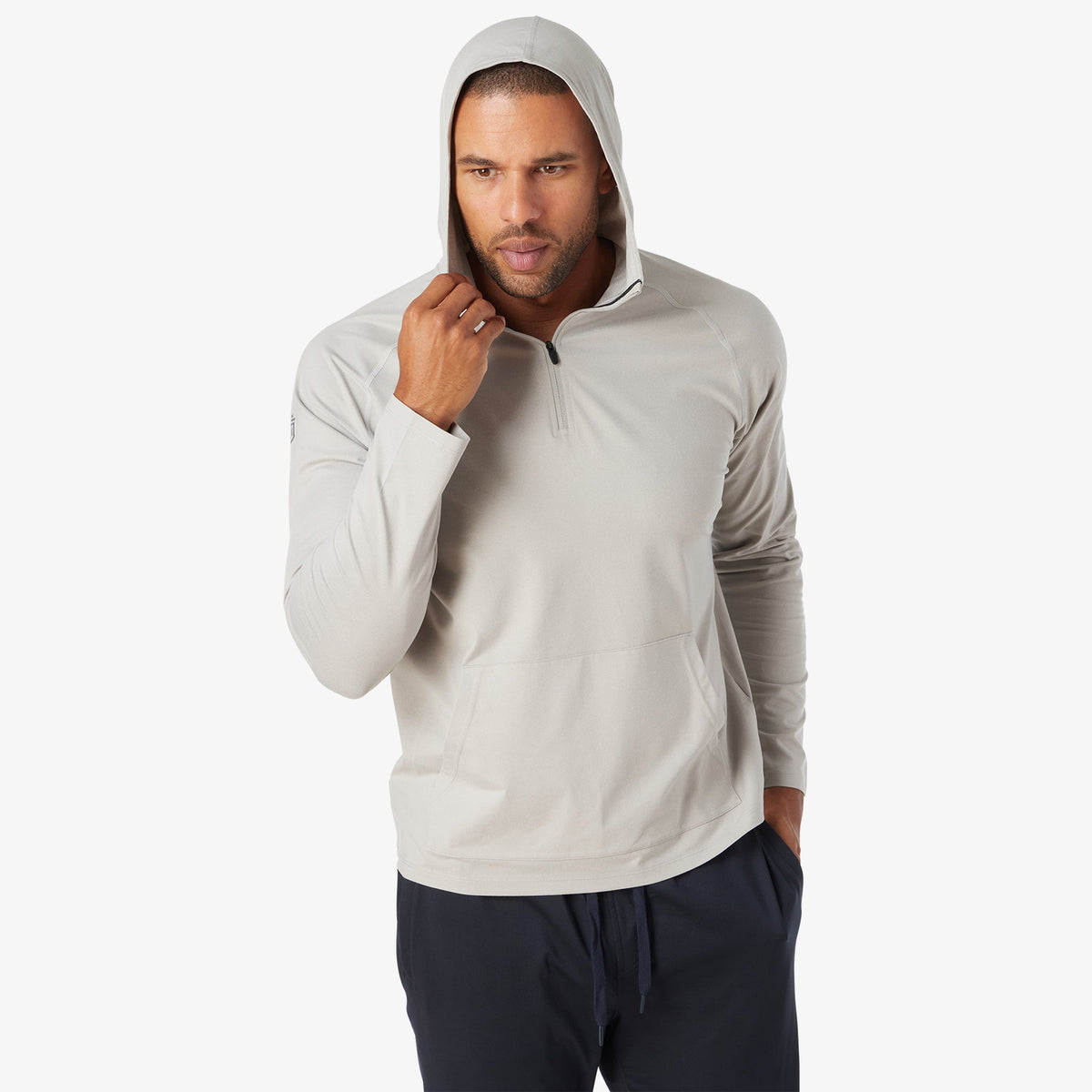 Greatness Wins Men's Core Tech Quarter Zip Hood | Ash Gray Heather