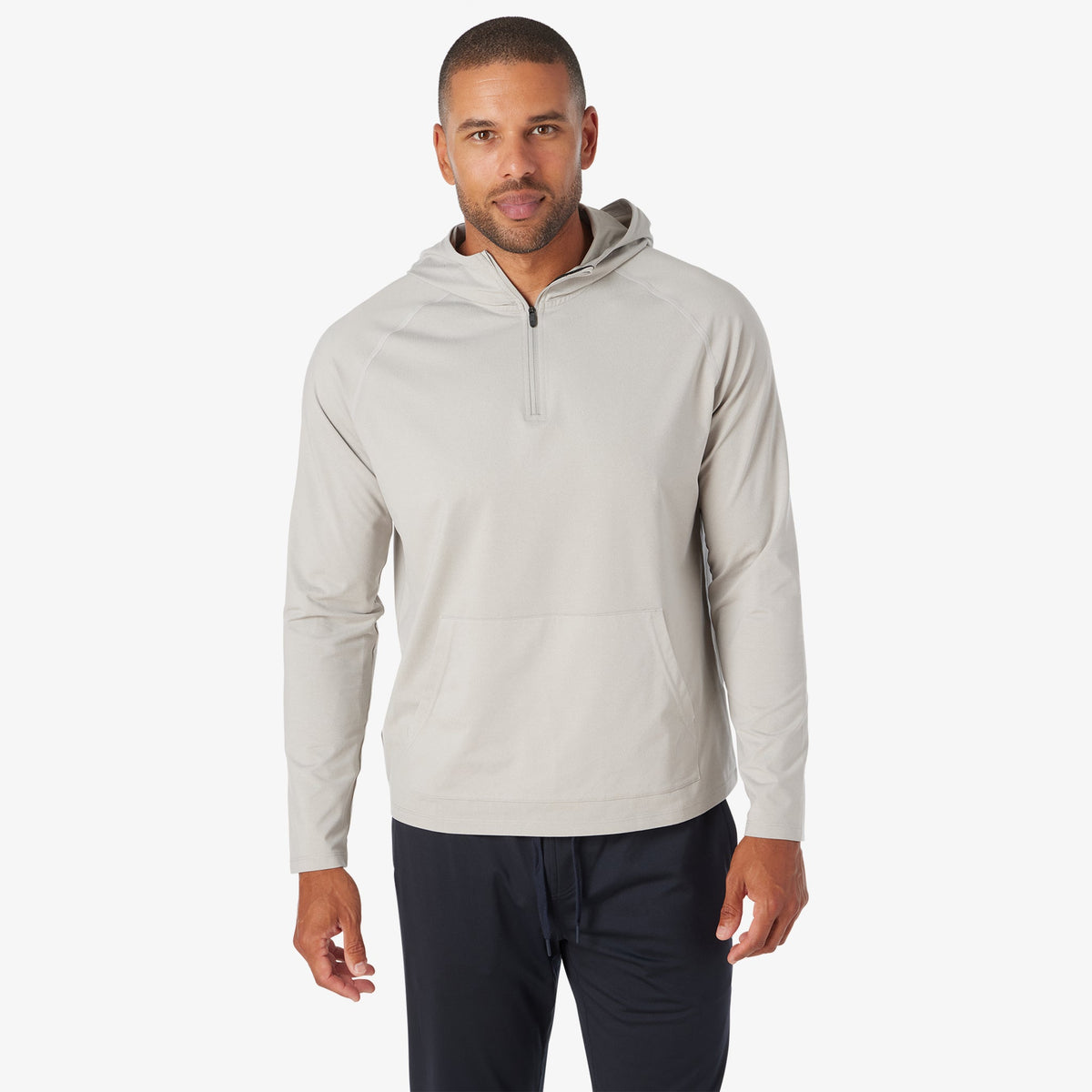 Greatness Wins Men's Core Tech Quarter Zip Hood | Ash Gray Heather