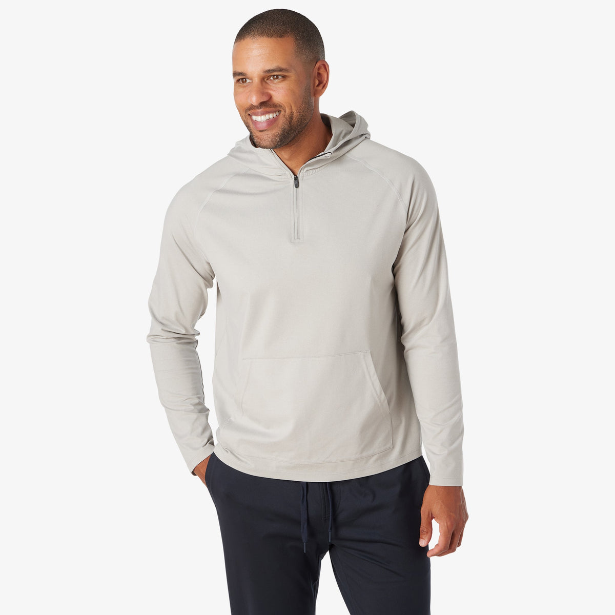 Greatness Wins Men's Core Tech Quarter Zip Hood | Ash Gray Heather