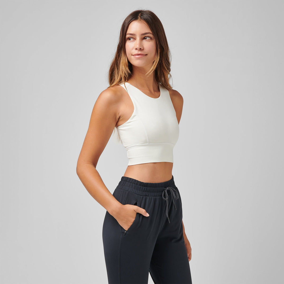 Greatness Wins Women's High Neck Pocket Long Bra | Soft White