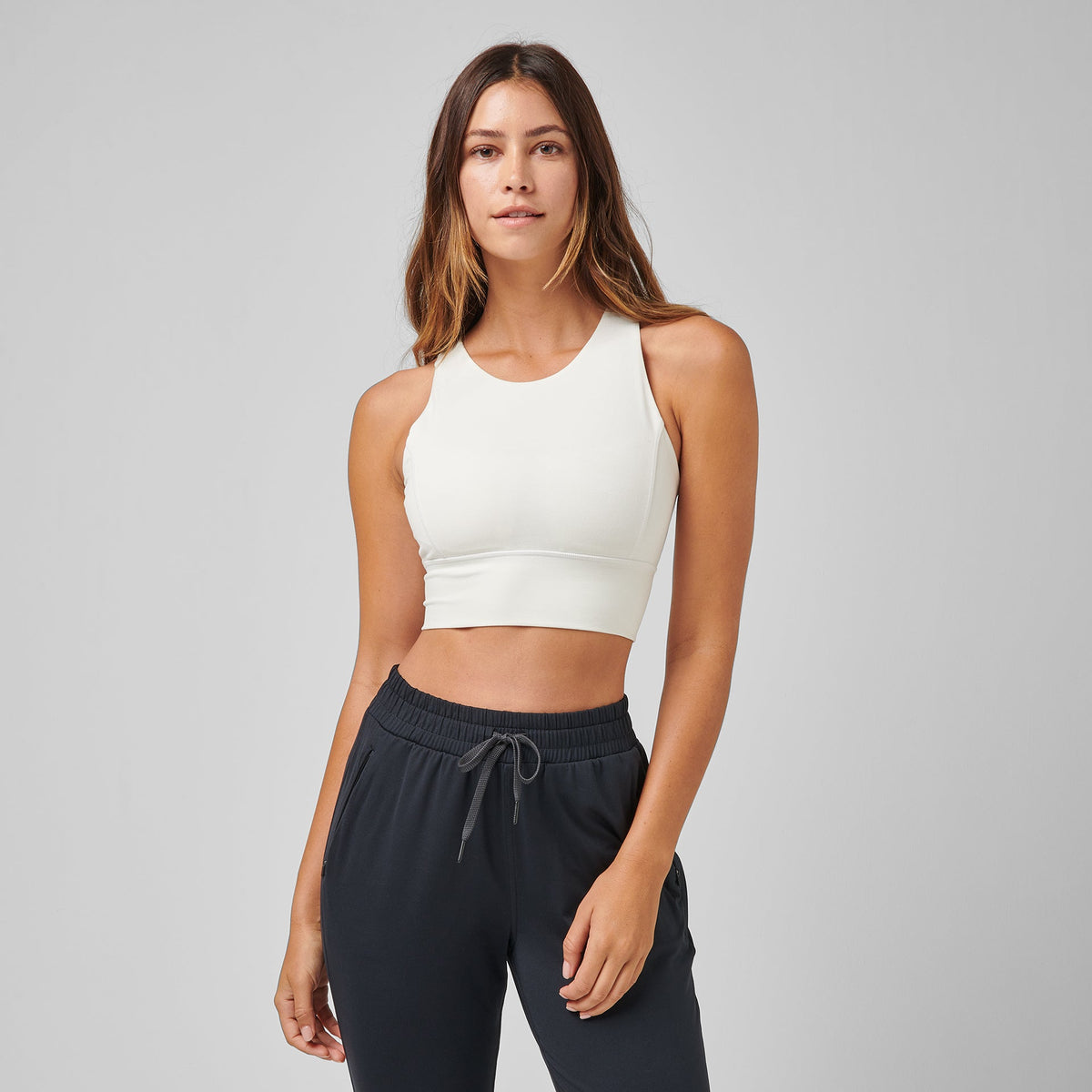 Greatness Wins Women's High Neck Pocket Long Bra | Soft White