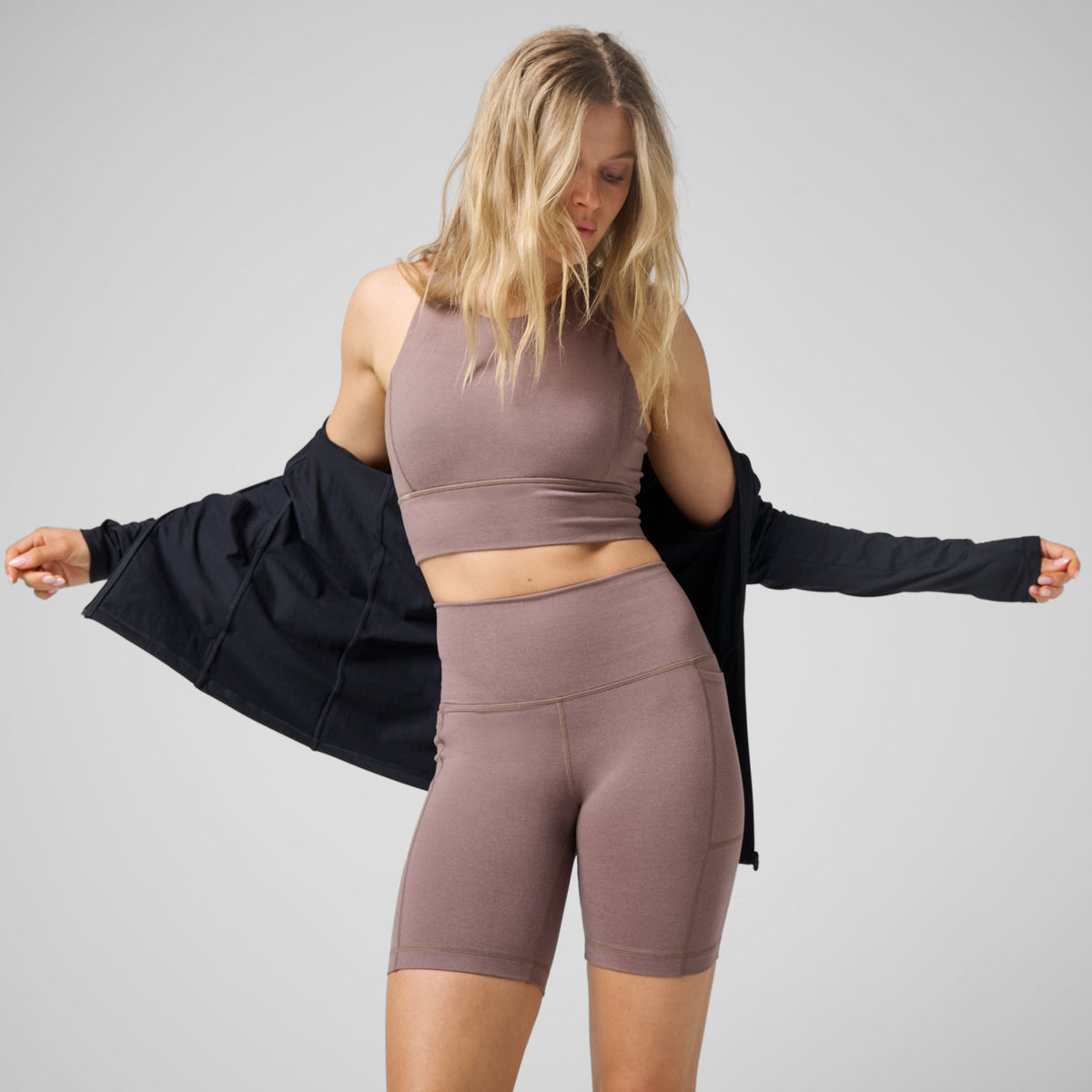 Greatness Wins Women's High Neck Pocket Long Bra | Iron Clay