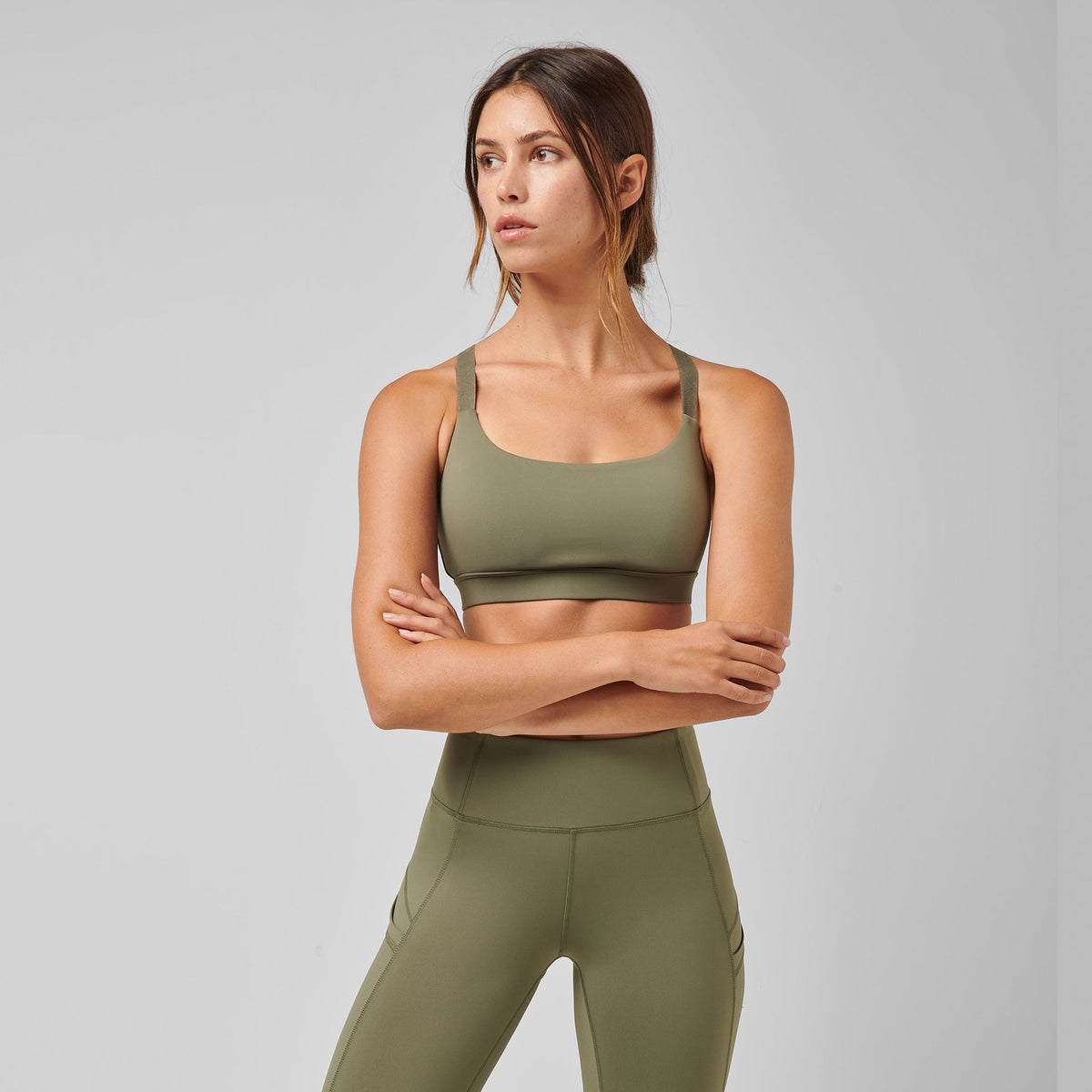 Greatness Wins Women's High Output Sports Bra | Slate Green
