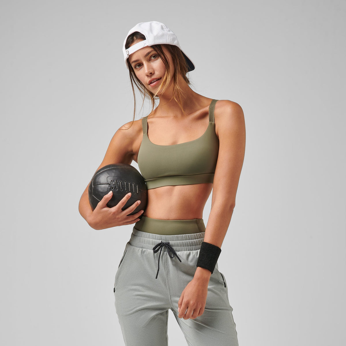 Greatness Wins Women's High Output Sports Bra | Slate Green