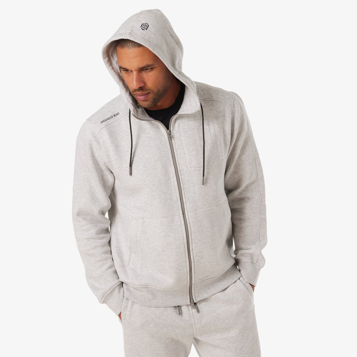 Greatness Wins Men's Performance Sweat Hoodie | Athletic Gray Heather