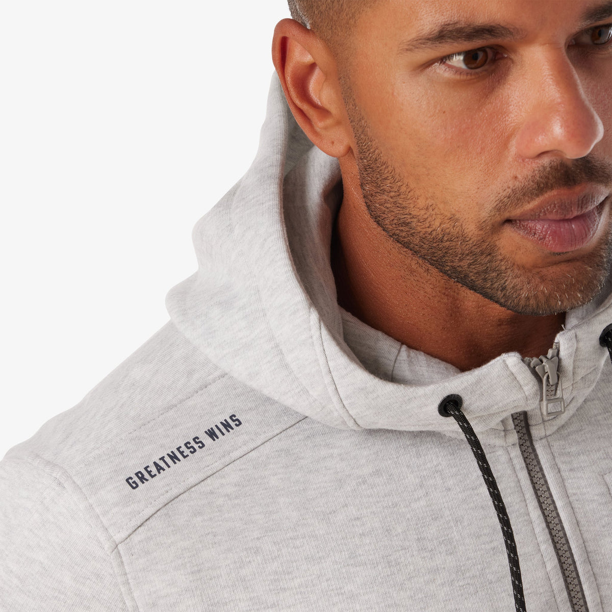 Greatness Wins Men's Performance Sweat Hoodie | Athletic Gray Heather