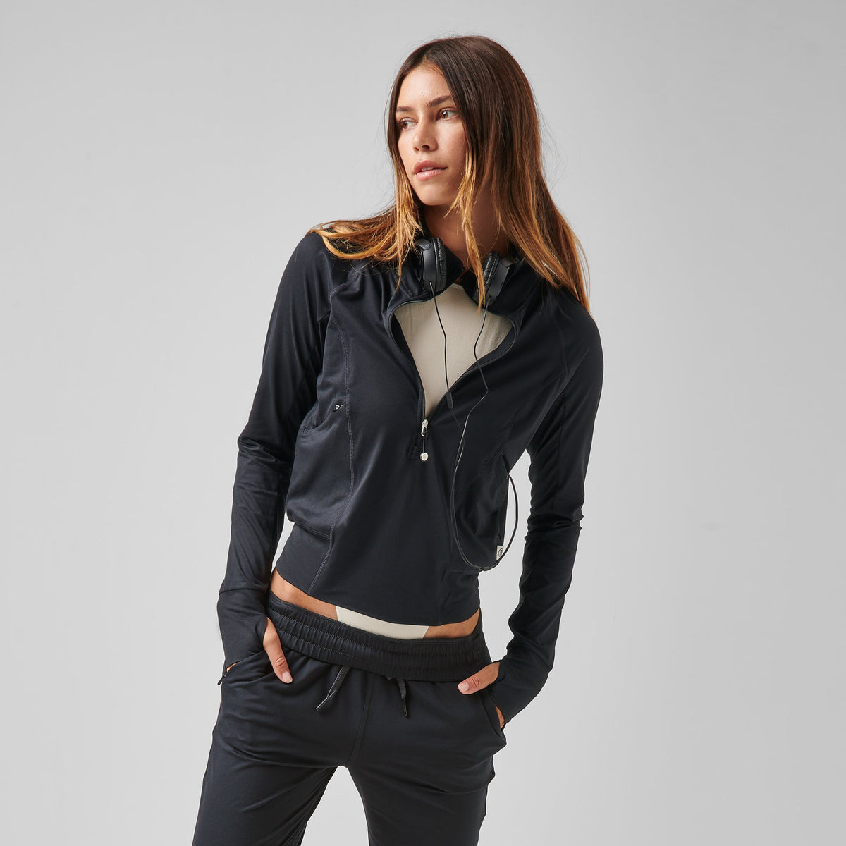 Greatness Wins Women's Slender Cozy Half Zip | Black