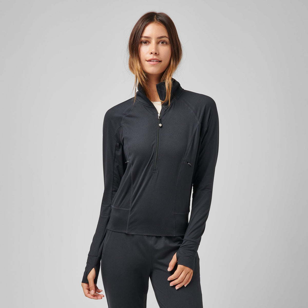 Greatness Wins Women's Slender Cozy Half Zip | Black