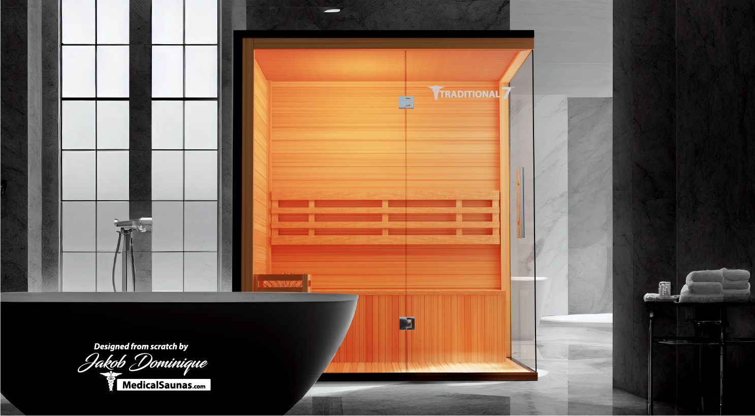 Medical Saunas – Traditional 7 Three-Person Home Steam Sauna, Hemlock Wood, 4.5 kW Heater