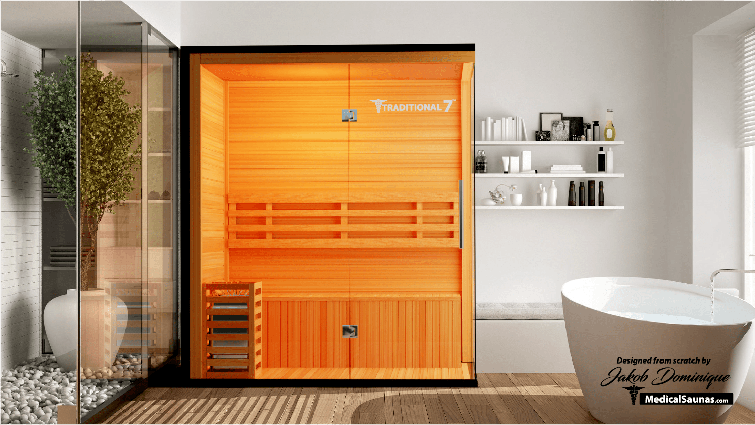 Medical Saunas – Traditional 7 Three-Person Home Steam Sauna, Hemlock Wood, 4.5 kW Heater