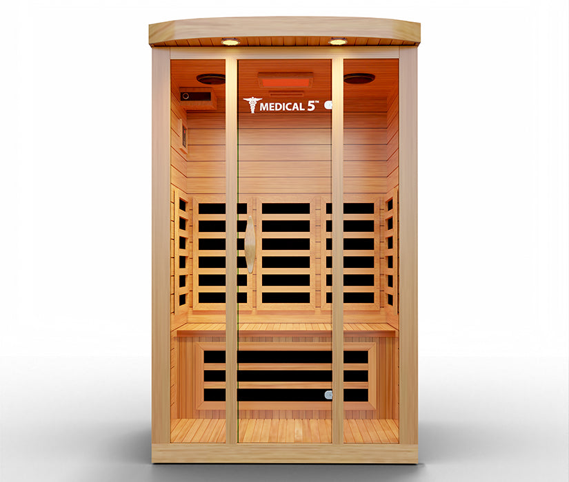 Medical Saunas – Medical 5 Three-Person Home Infrared Sauna, Hemlock Wood, 9 Heaters, 2200 W