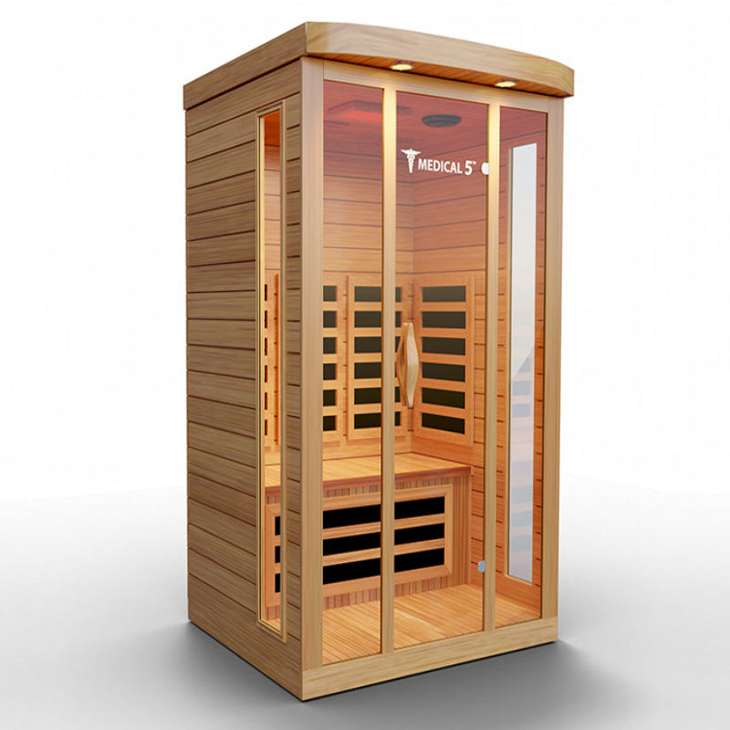 Medical Saunas – Medical 5 Three-Person Home Infrared Sauna, Hemlock Wood, 9 Heaters, 2200 W