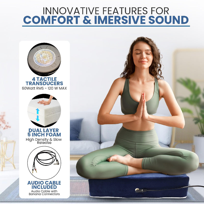 Vibroacoustic Zafu Meditation Cushion Bundle - Traditional Round Design with Dual Transducers & Amplifier