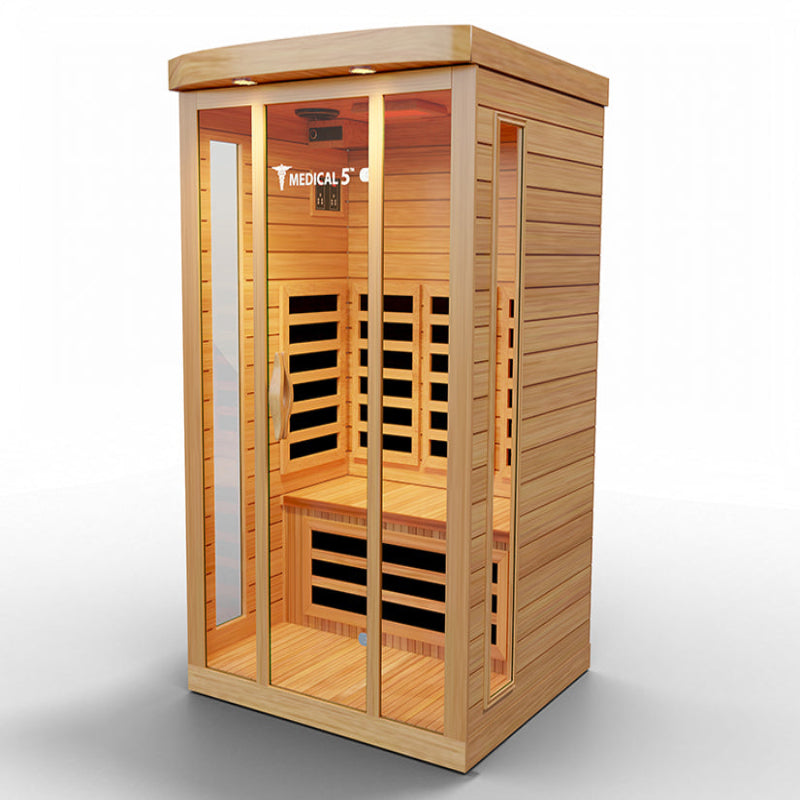 Medical Saunas – Medical 5 Three-Person Home Infrared Sauna, Hemlock Wood, 9 Heaters, 2200 W