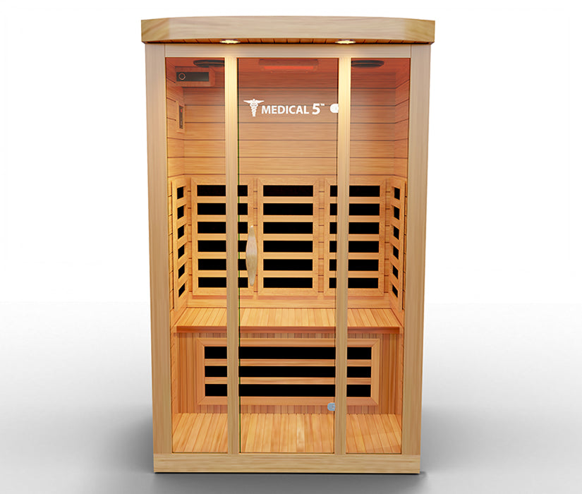 Medical Saunas – Medical 5 Three-Person Home Infrared Sauna, Hemlock Wood, 9 Heaters, 2200 W